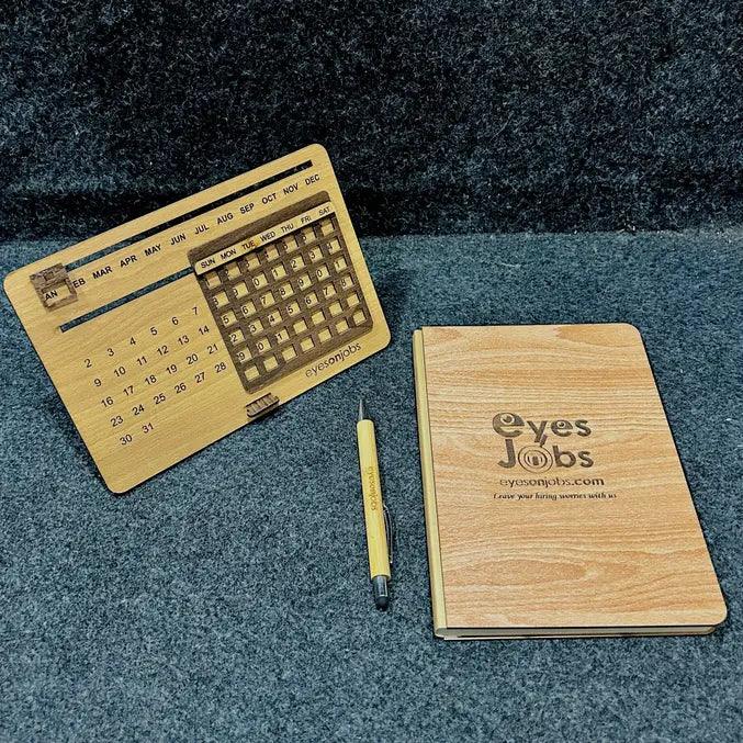 3-in-1 Wooden Calendar Set with Diary & Pen - Precious Art Gifts