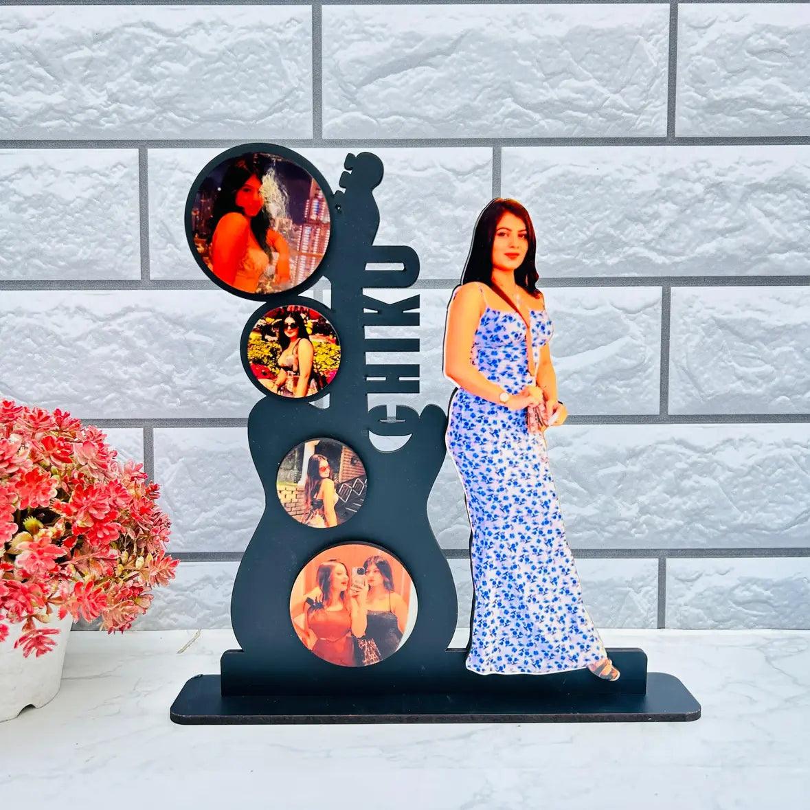 Chiku Custom Name Wooden Guitar Photo Frame Stand - Precious Art Gifts
