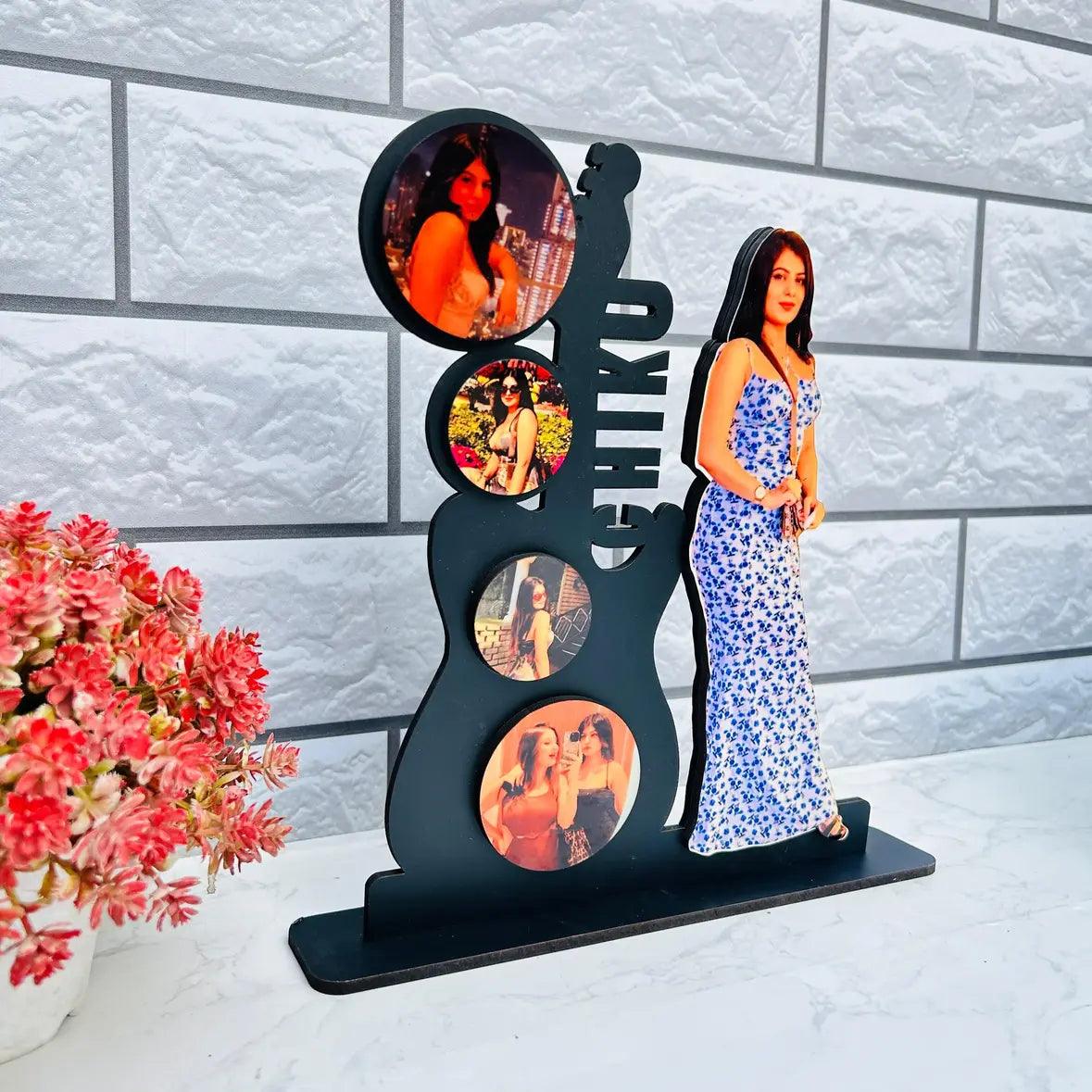 Chiku Custom Name Wooden Guitar Photo Frame Stand - Precious Art Gifts