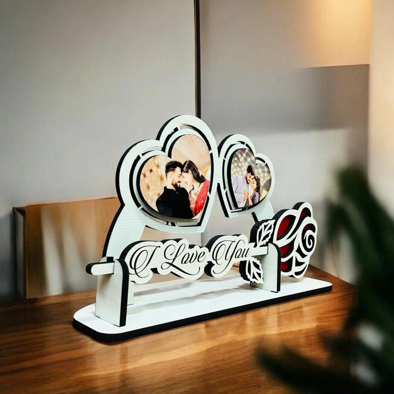 Romantic Heart-Shaped Desk Photo Frame with Rose - Precious Art Gifts