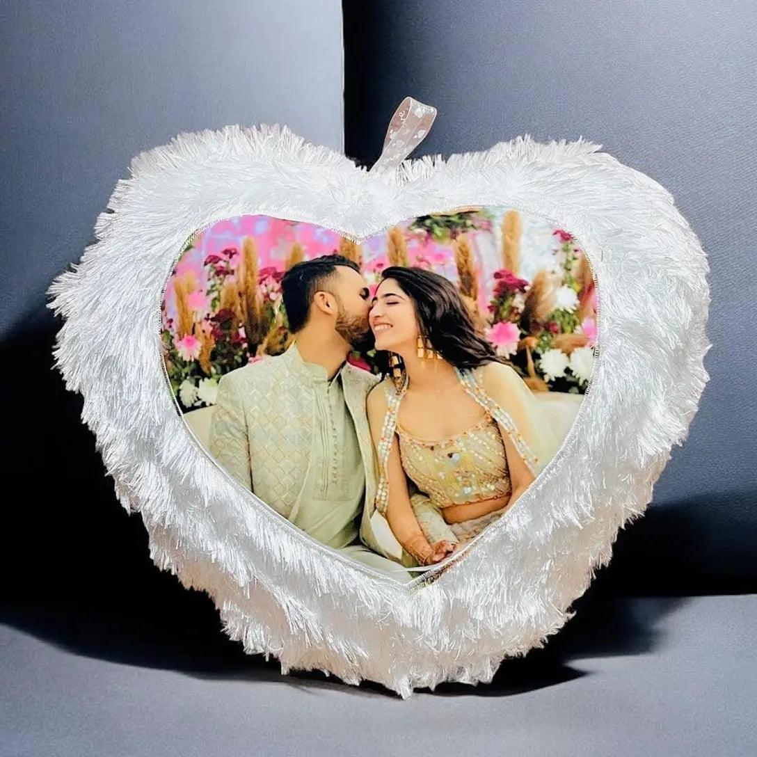 LED White Heart Cushion With Photo - Precious Art Gifts