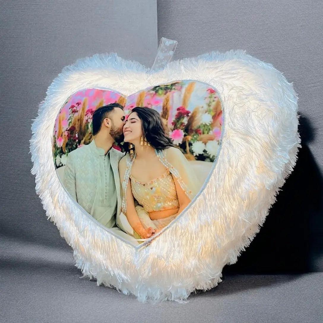 LED White Heart Cushion With Photo - Precious Art Gifts