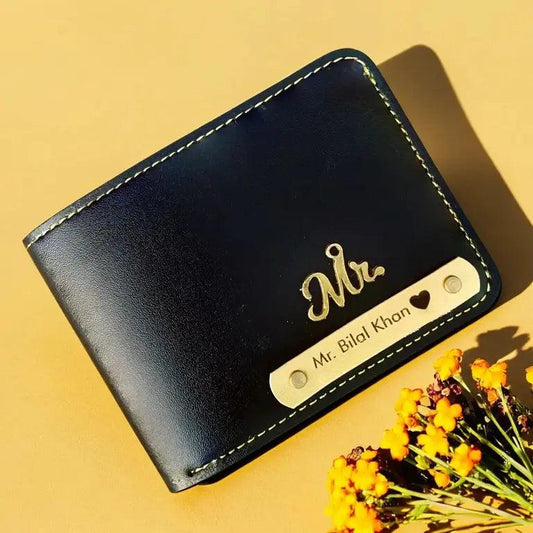 Personalised Black Leather Name Wallet For Men/Him - Precious Art Gifts