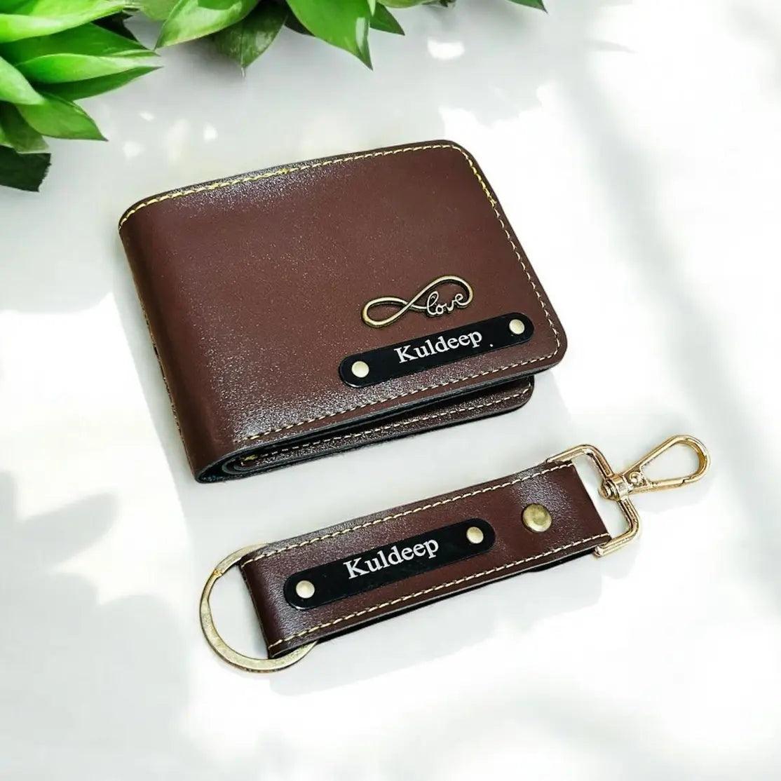 Custom Leather Wallet & Keychain Set for Men - Precious Art Gifts