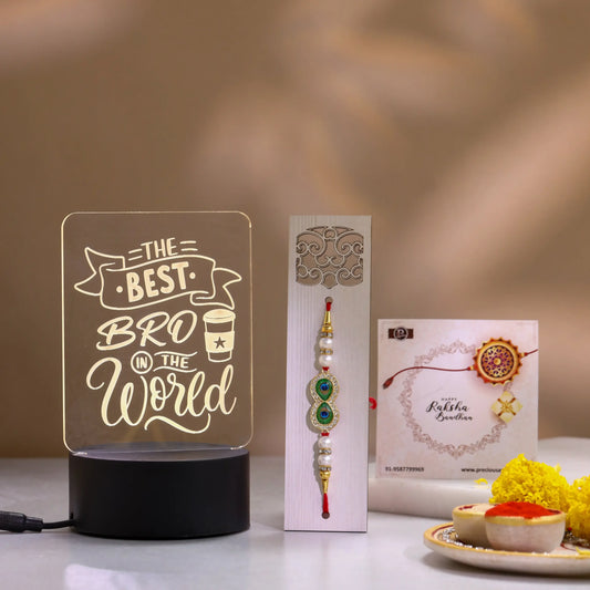 Best Bro Rakhi Gift Hamper with LED Lamp, Rakhi and Greeting Card