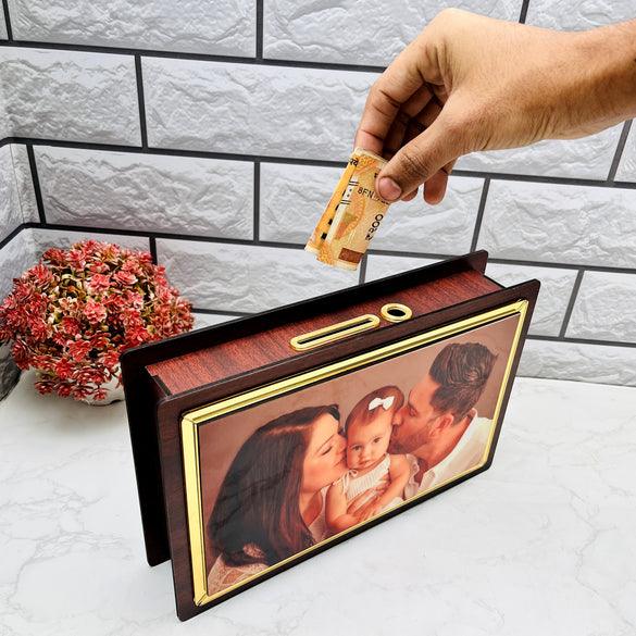 Personalized Wooden Money Box – ₹1 Lakh Savings Piggy Bank (8*12 inches) - Precious Art Gifts