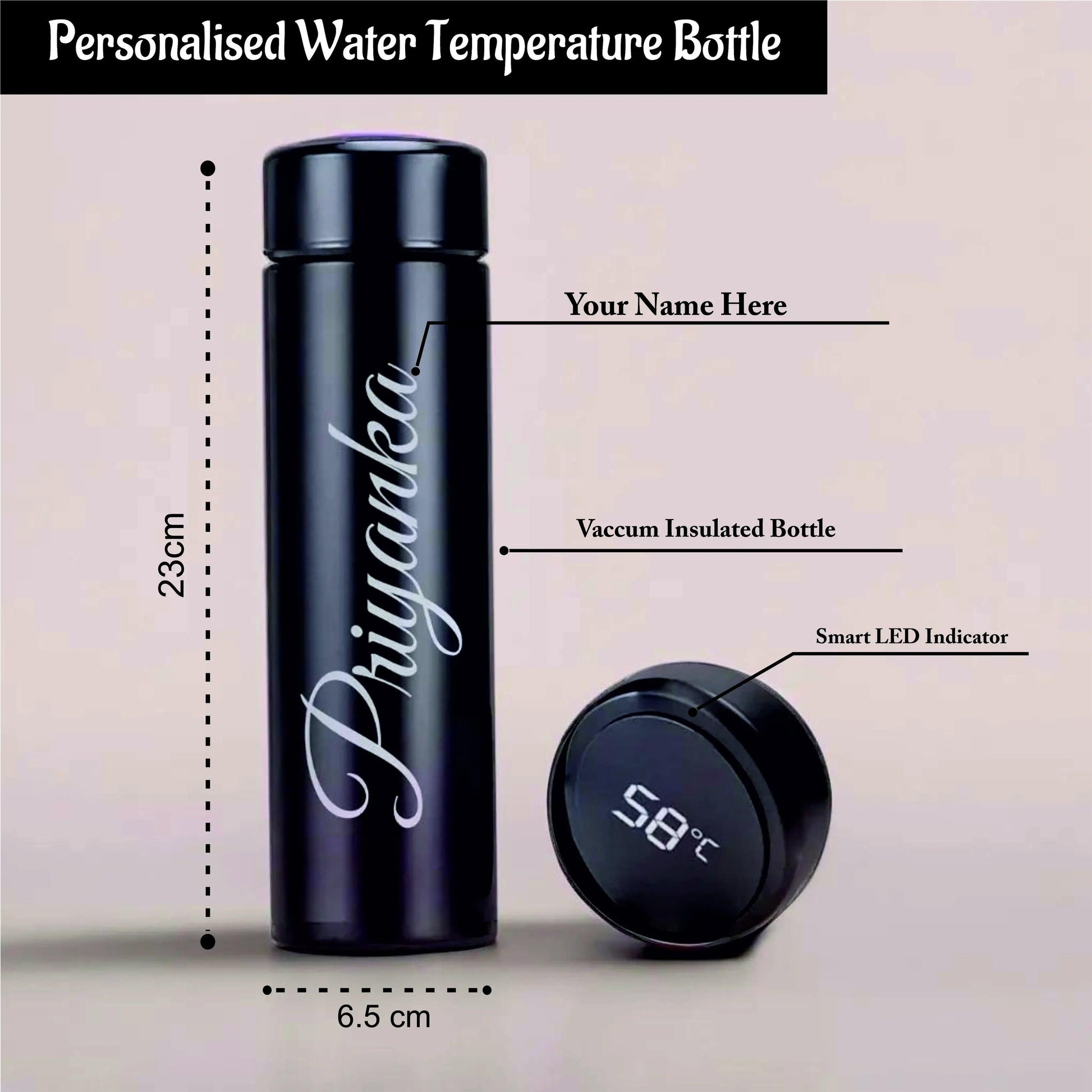 Custom LED Temperature Bottle – For Him & Her - Precious Art Gifts