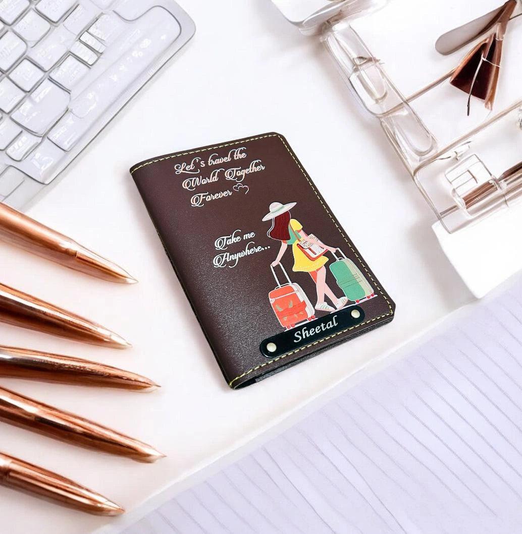 Personalized Brown Passport Cover with Name - Precious Art Gifts