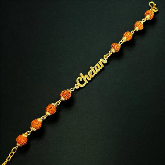 Customized Gold Plated Rudraksh Name Rakhi - Precious Art Gifts