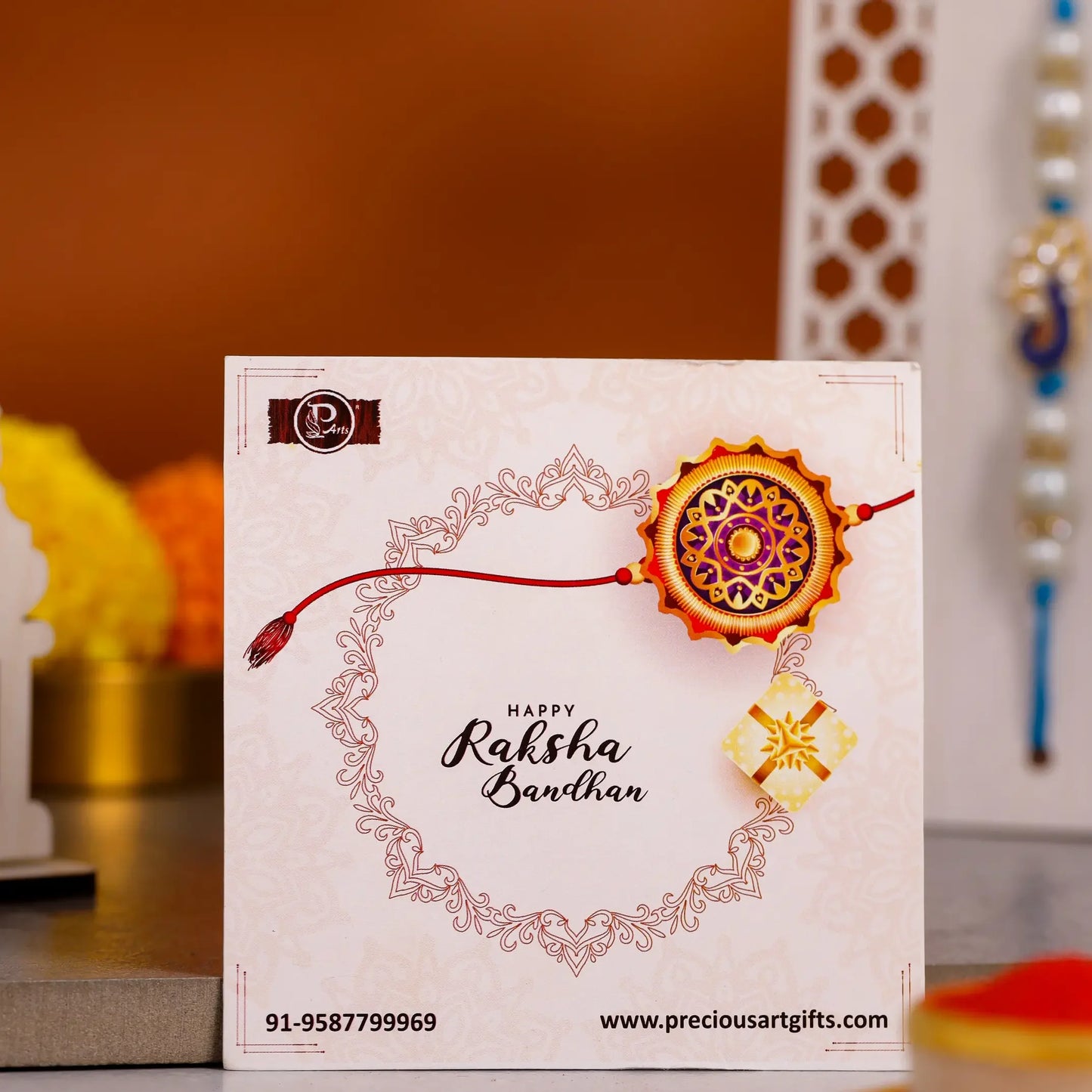 Designer Bhaiya Bhabhi Rakhi with Blue Thread