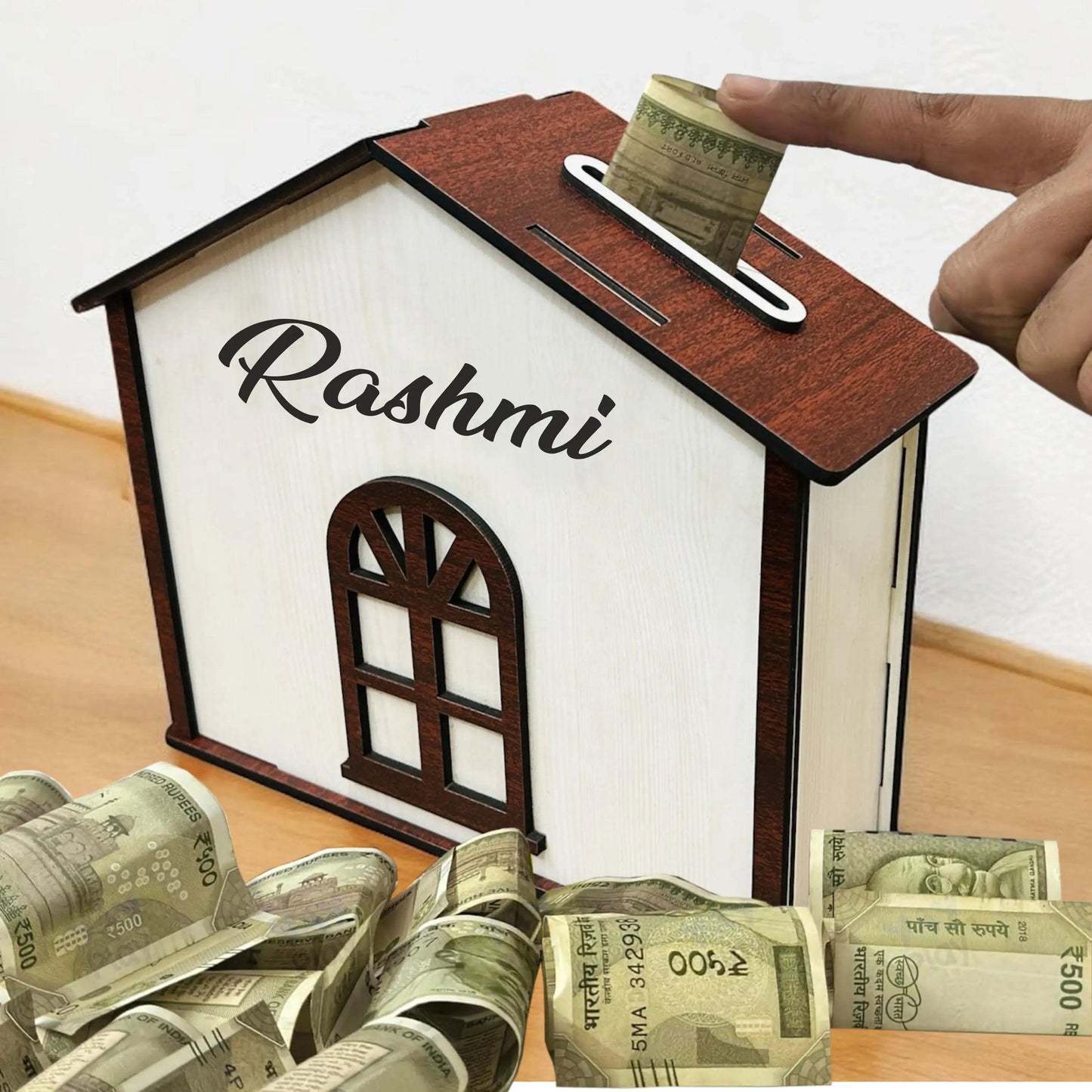 Personalized Wooden Hut-Shaped Piggy Bank for Kids & Adults - Precious Art Gifts