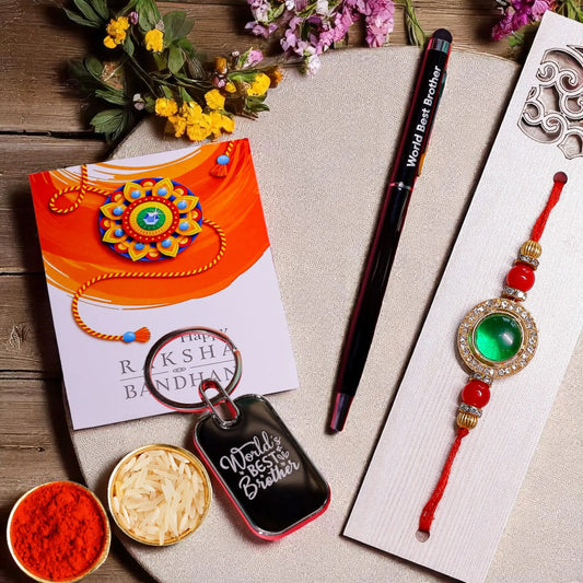 Rakhi Gift Set with Pen and Keychain