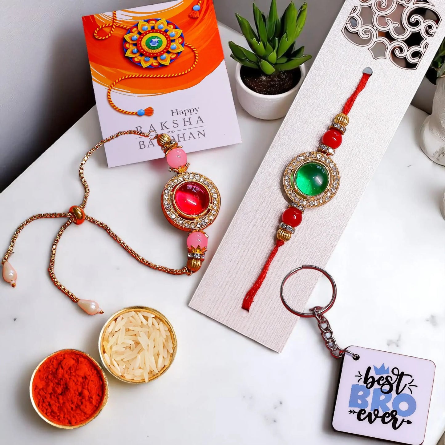 Rakhi and Lumba with Card and Keychain