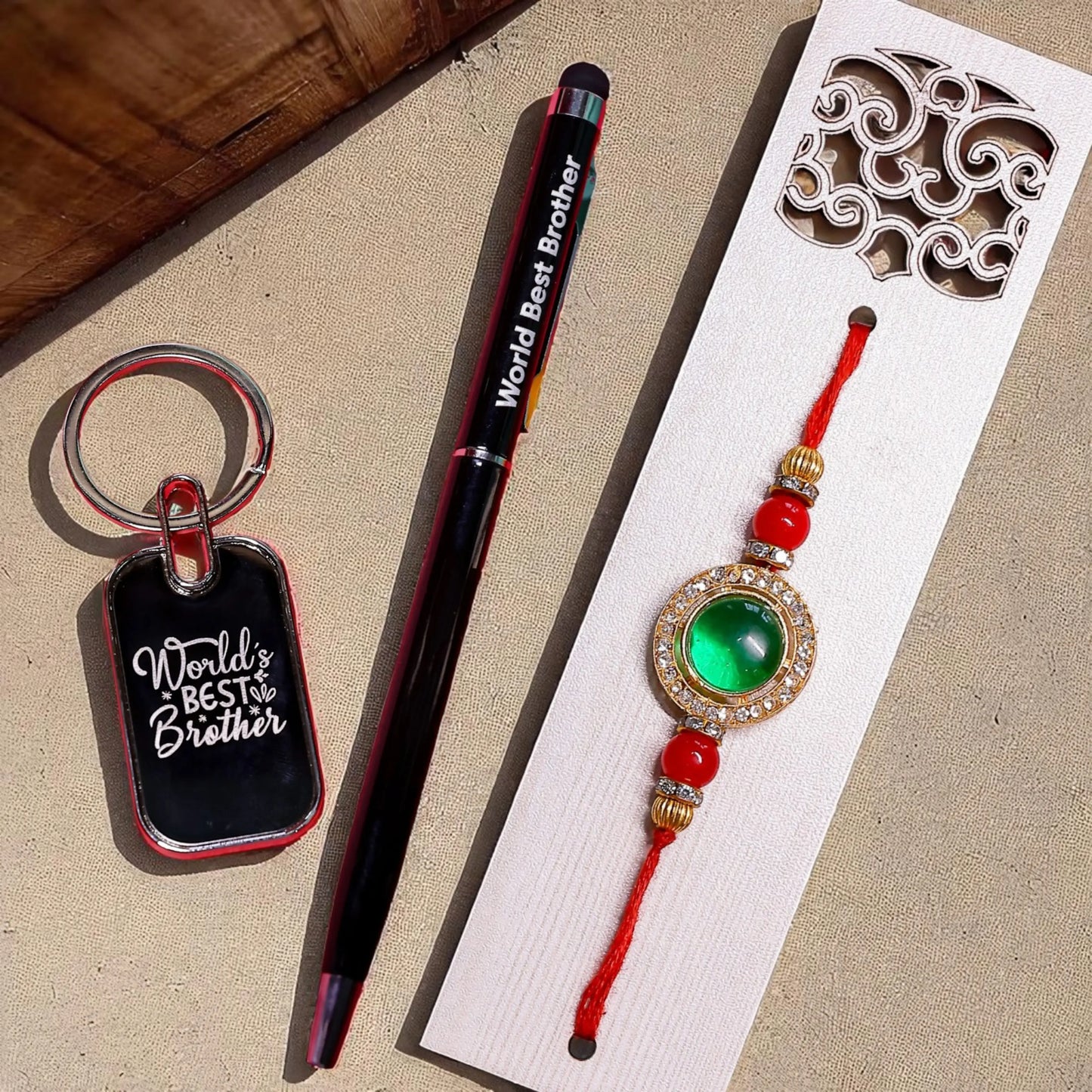 World’s Best Brother Rakhi Combo Set with Pen & Keychain