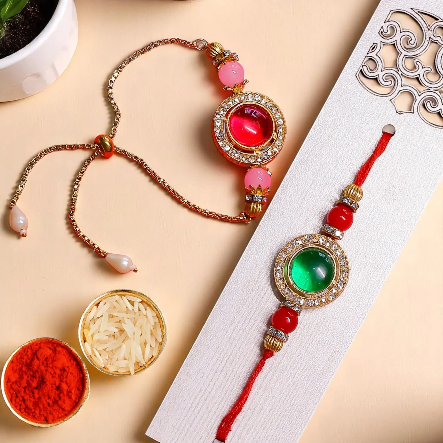 Designer Rakhi Combo with Roli and Chawal