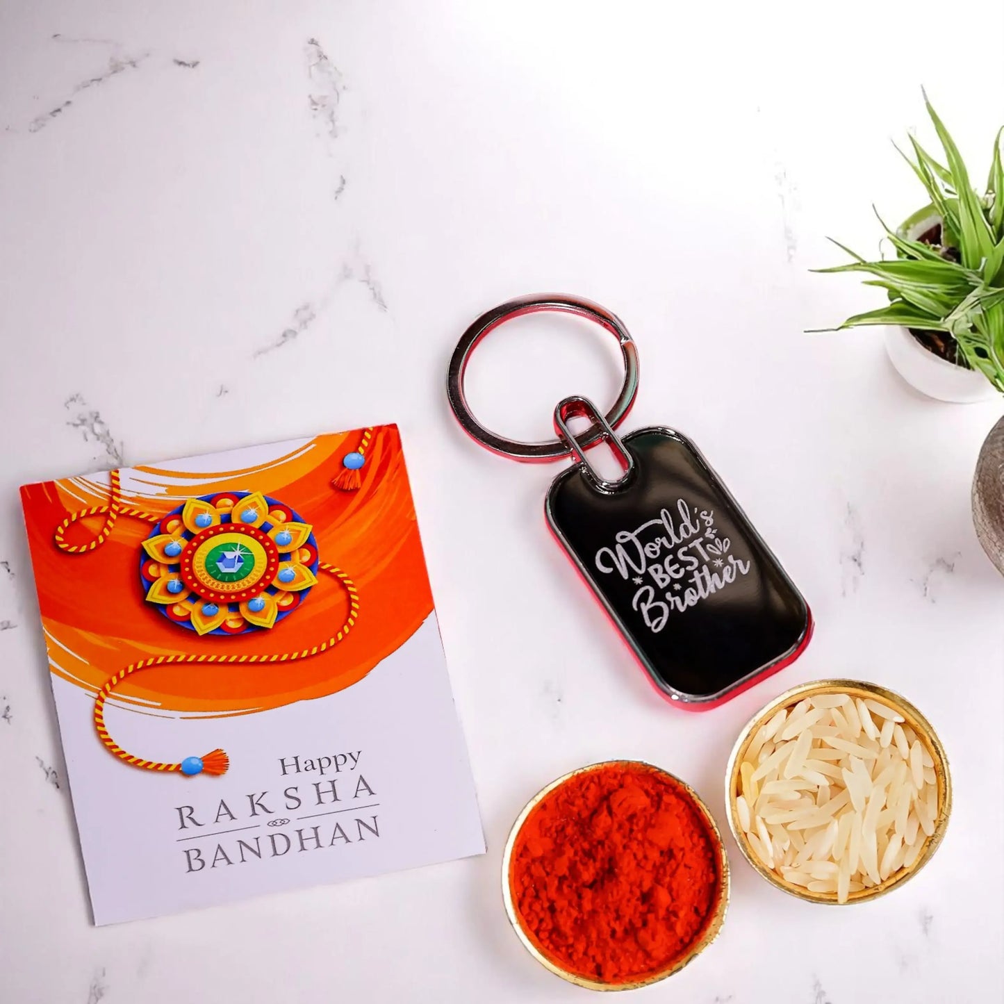 World’s Best Brother Rakhi Combo Set with Pen & Keychain - Precious Art Gifts