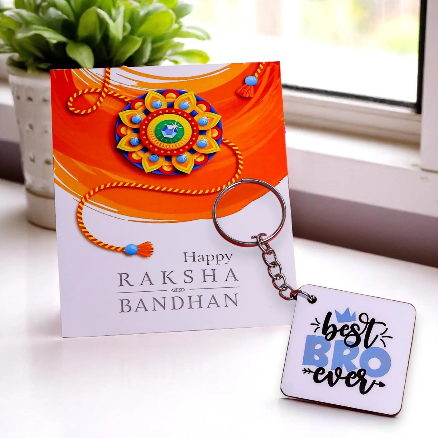 Bhai Bhabhi Rakhi Combo Set with Keychain & Standee - Precious Art Gifts