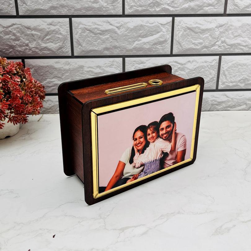 Small Wooden Money Saving Box with Name and Photo – 8x6 Inches. - Precious Art Gifts