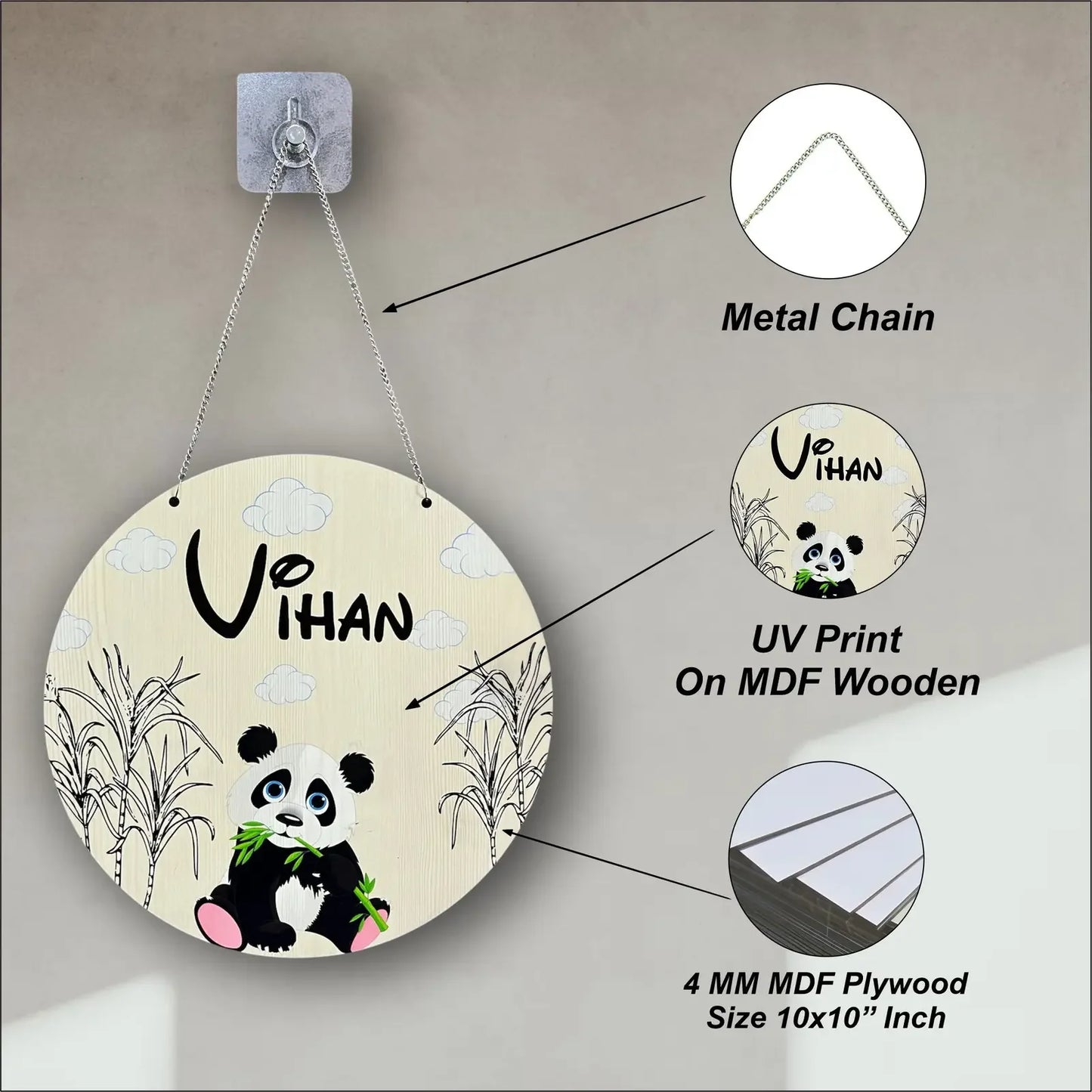 Personalized Panda Name Plate for Kids - Precious Art Gifts