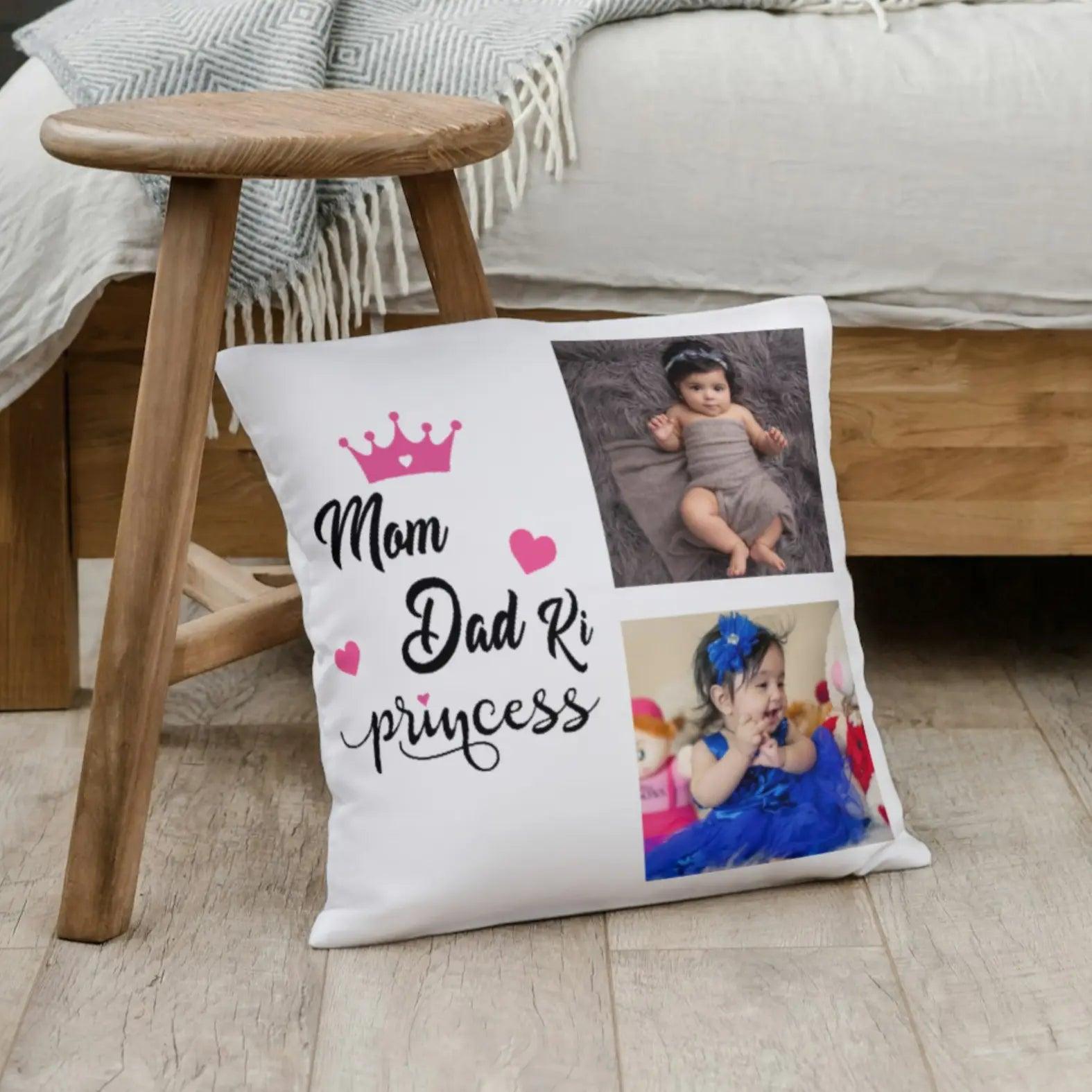 Mom Dad Ki Princess Photo Cushion - Precious Art Gifts