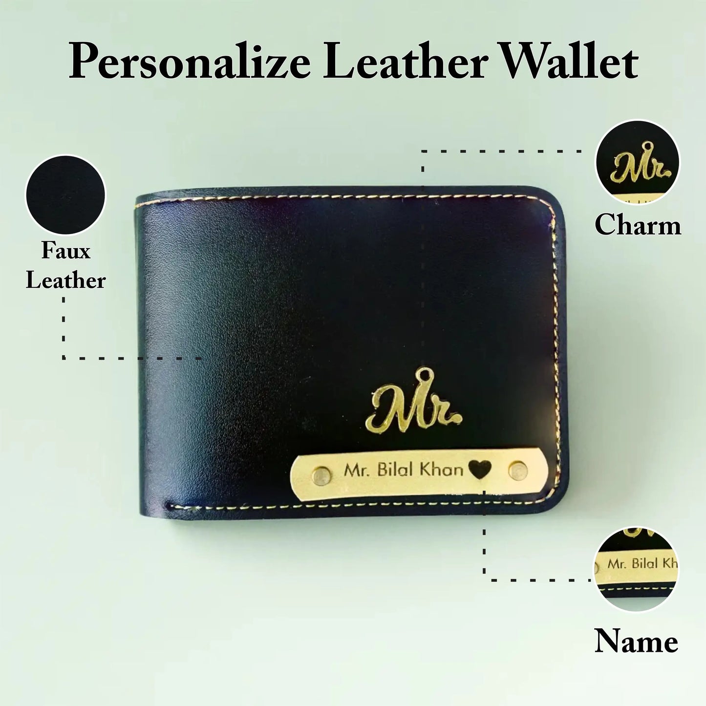 Personalised Black Leather Name Wallet For Men/Him