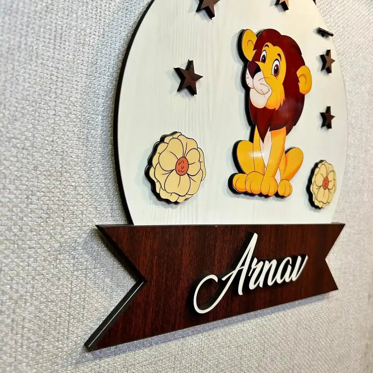 Personalized kids room door hanging with lion characte