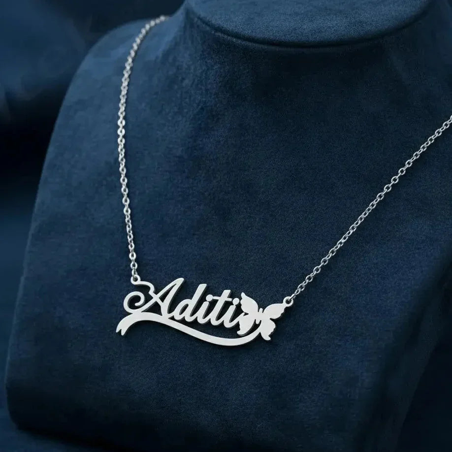 Personalized name pendant with butterfly charm for girls