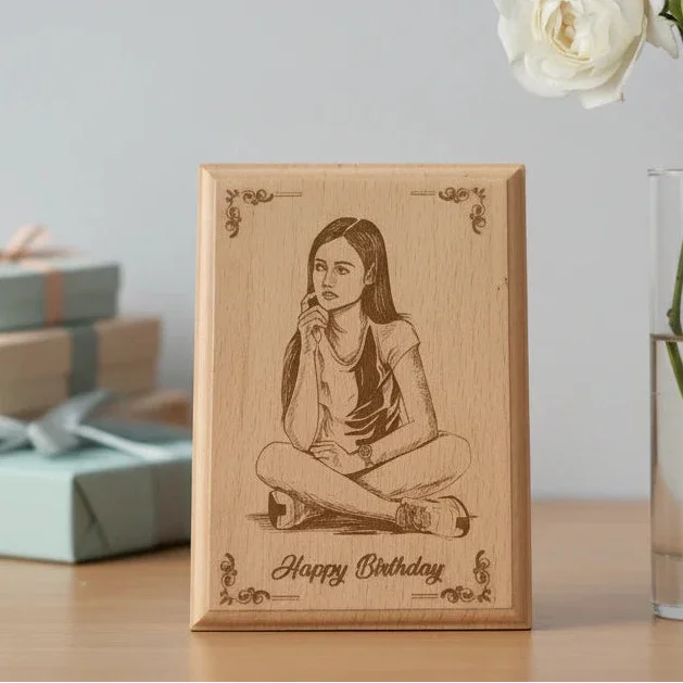 Personalized happy birthday engraved wooden frame | Precious Art Gifts