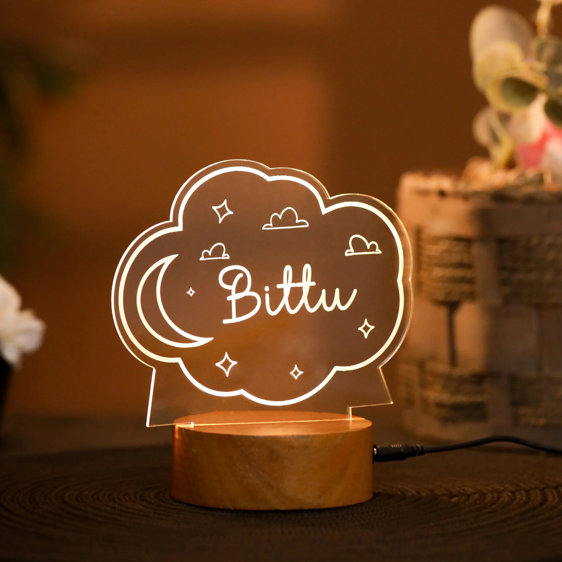 Personalized Moon LED Lamp with Name for Kids - Precious Art Gifts