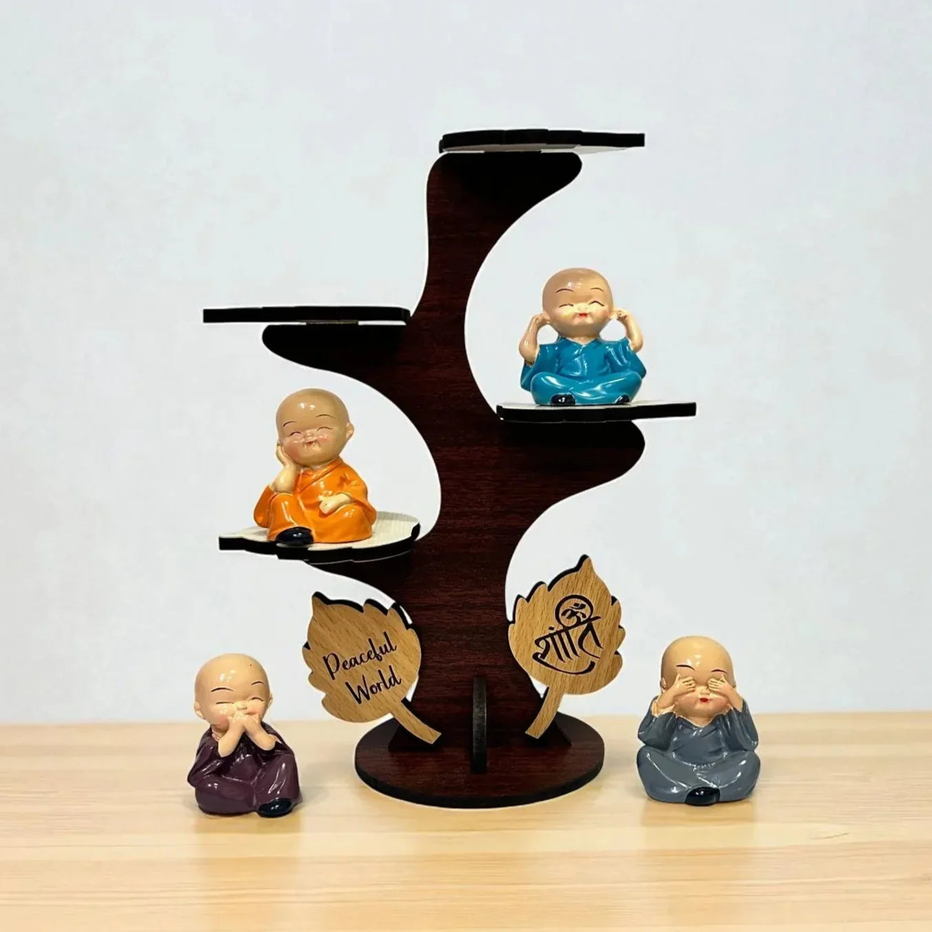 Set of 4 Monk Buddha Showpiece in Tree Frame - Precious Art Gifts