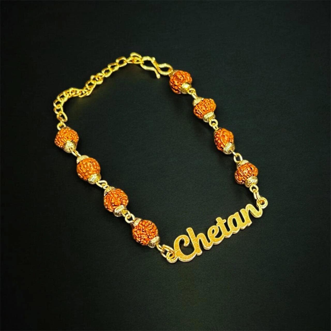 Customized Gold Plated Rudraksh Name Rakhi - Precious Art Gifts