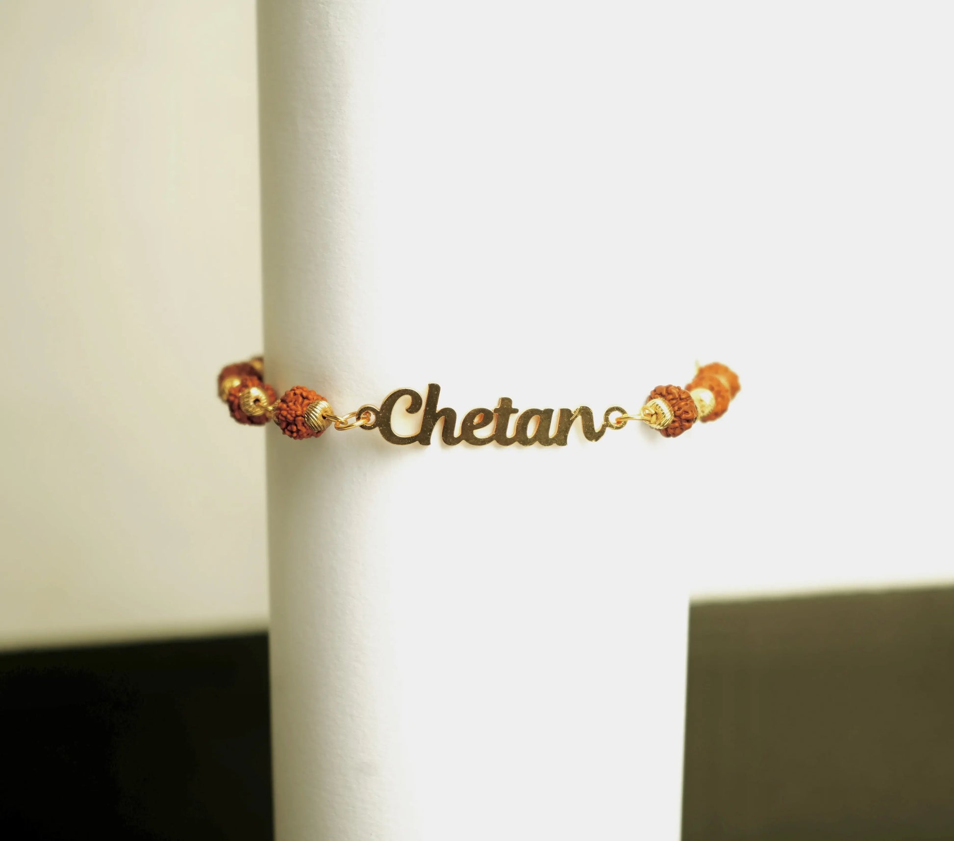 Customized Gold Plated Rudraksh Name Rakhi - Precious Art Gifts