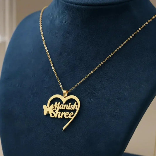 Couple pendant heart necklace with two names engraved gold plated