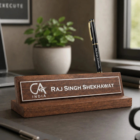 personalized ca name plate with pen stand
