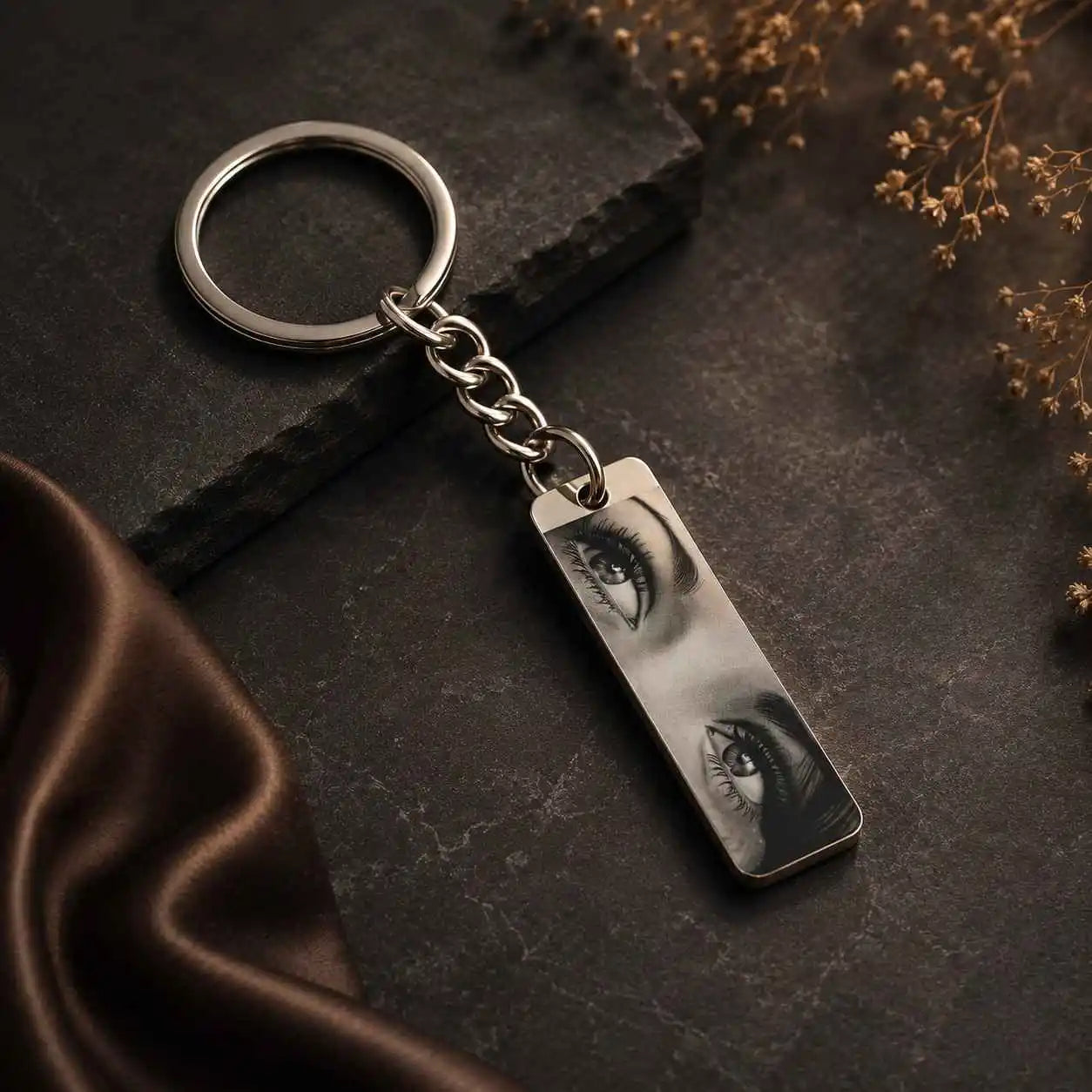 Eyes Photo Keychain with Custom Eye Engraving on Stainless Steel
