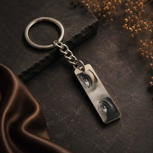 Eyes Photo Keychain with Custom Eye Engraving on Stainless Steel