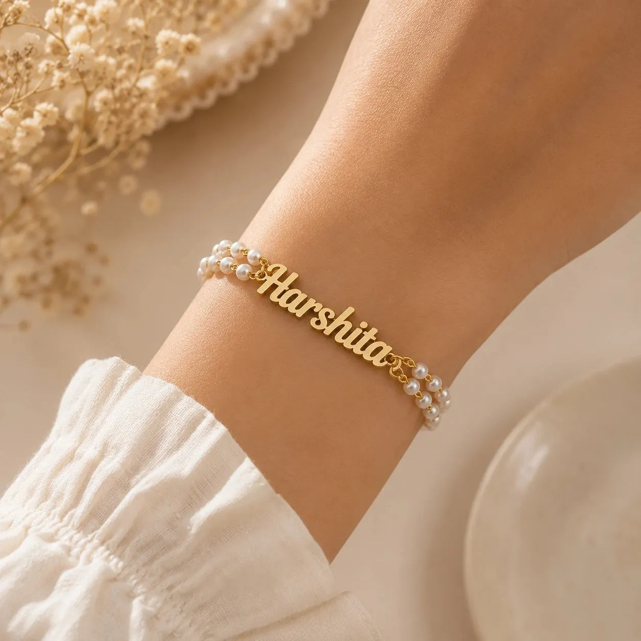 Personalized Pearl Name Bracelet Gift for Women, Sister and Loved Ones