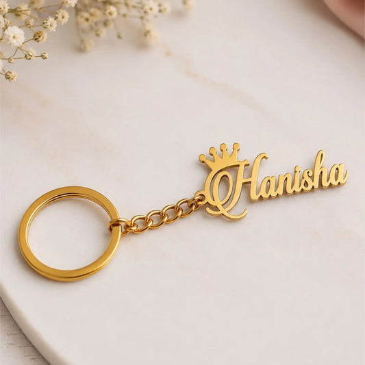 Gold Name Keychain for Men & Women with Mirror Gold Finish