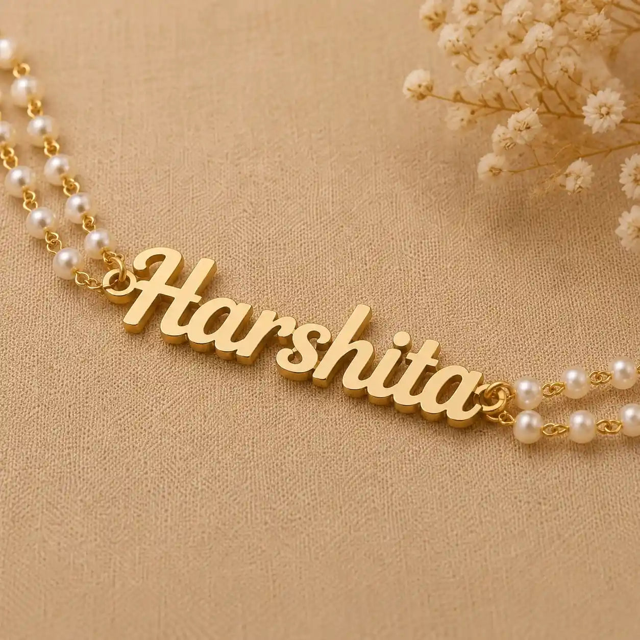 Elegant Personalized Gold Pearl Name Bracelet Handmade Gift