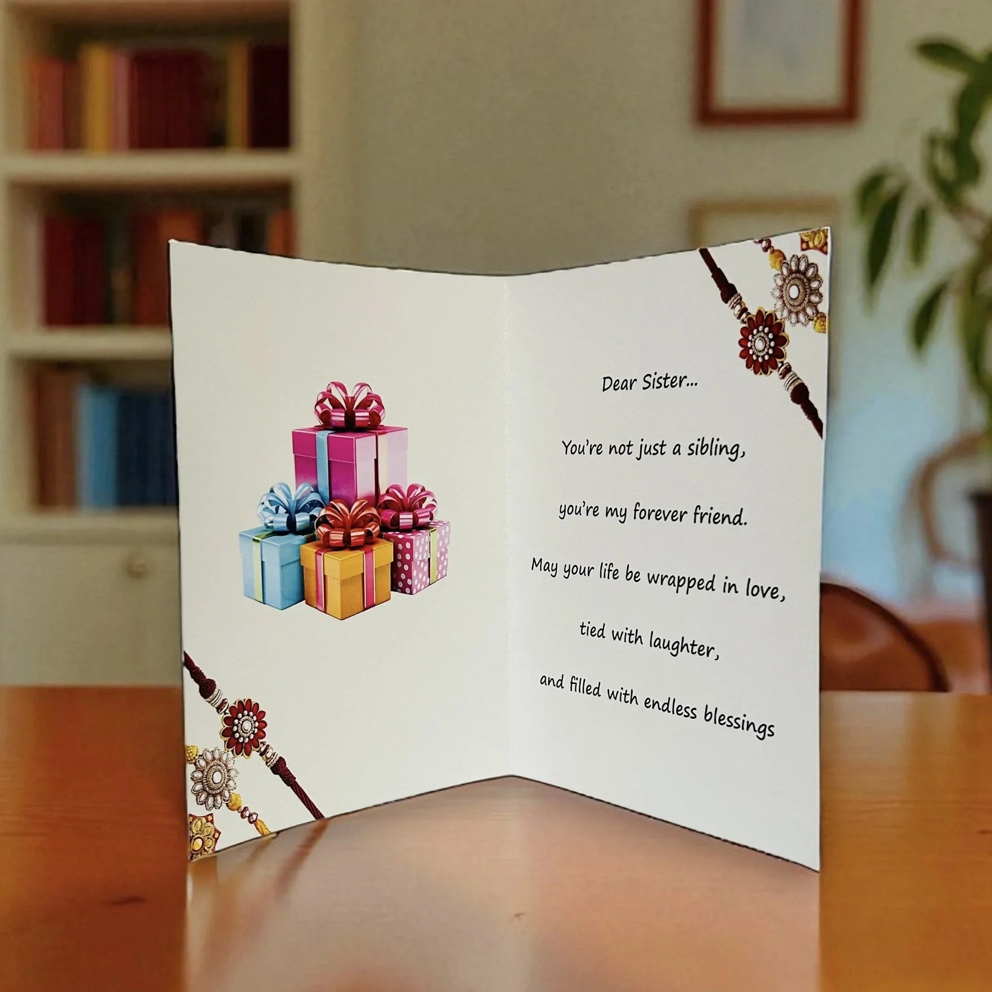 Inside view of Raksha Bandhan card with printed message
