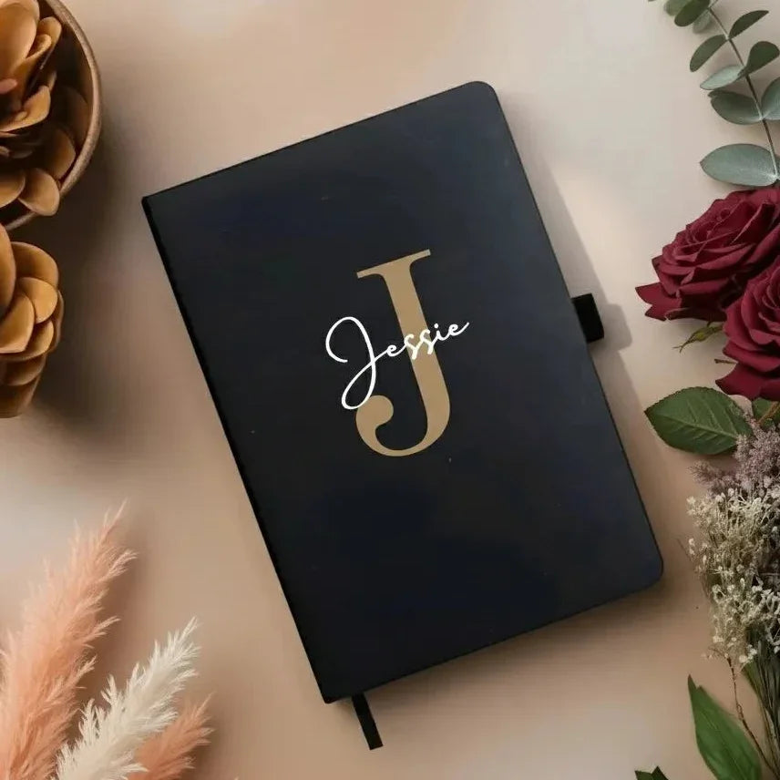 Personalized letter J diary with name print on aesthetic background