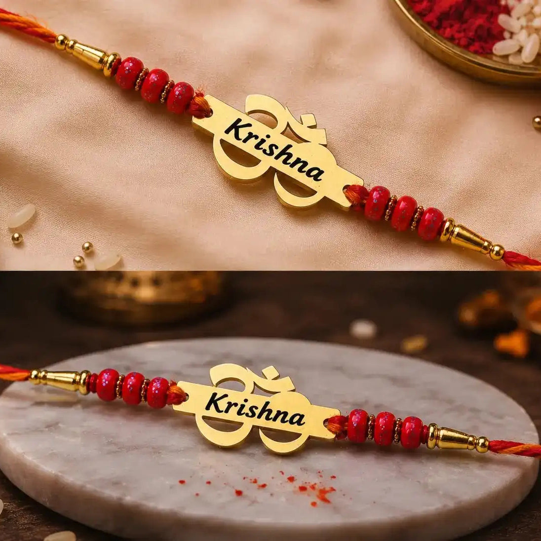 Krishna Customized Om Metal Name Rakhi with Gold Finish for Brother | Personalized Raksha Bandhan Rakhi