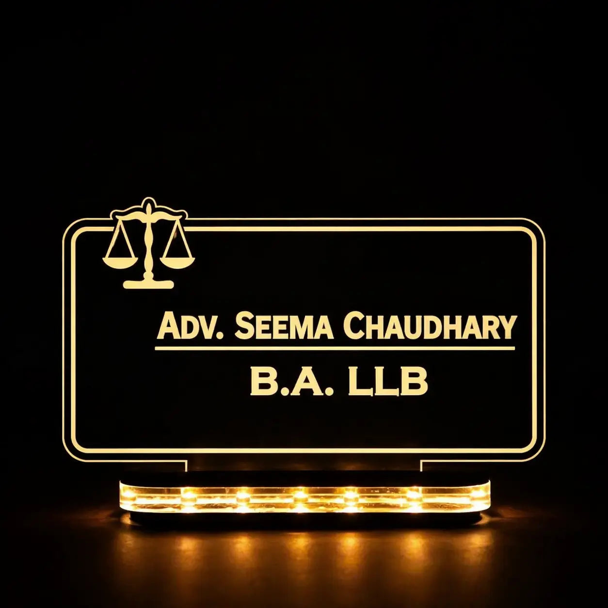 Personalized lawyer name plate LED lamp with warm light for office