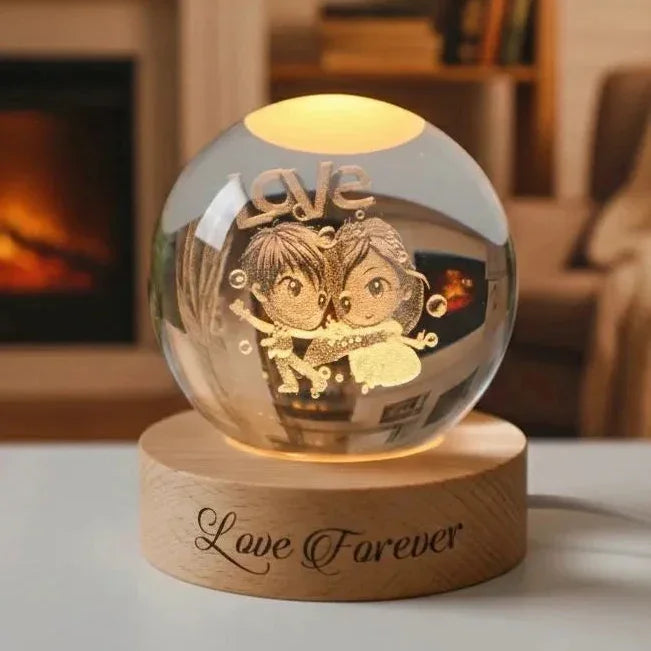 Love Forever crystal ball LED lamp with wooden base