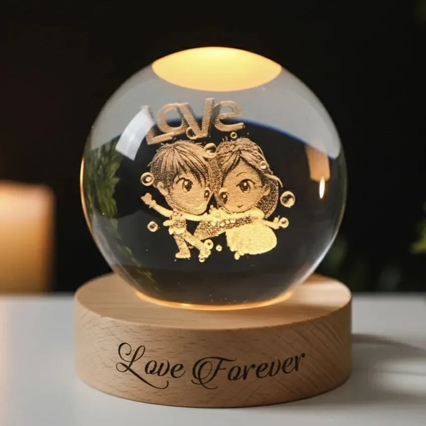 Romantic couple 3D engraved crystal night lamp