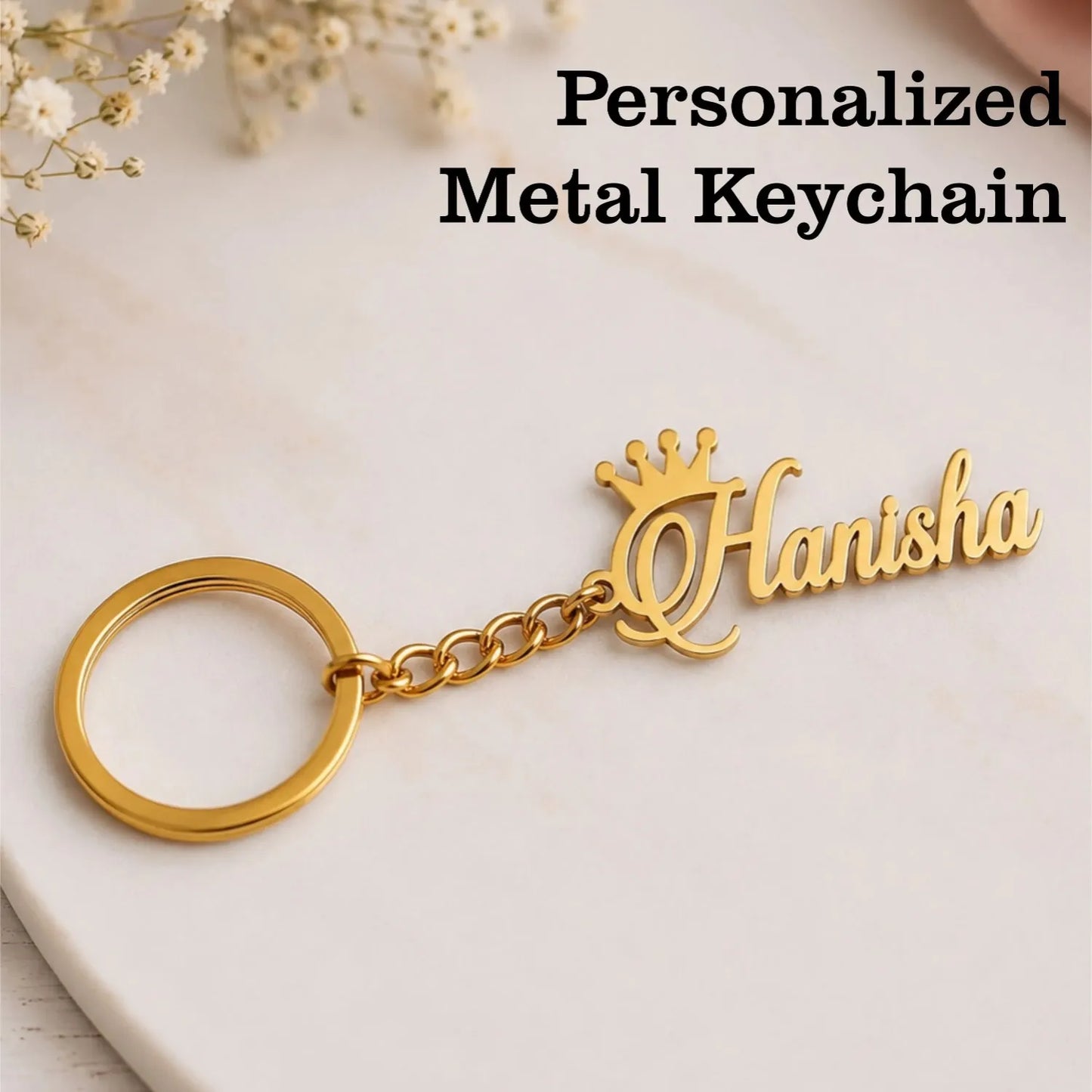 Custom Gold Name Keychain Gift for Him and Her