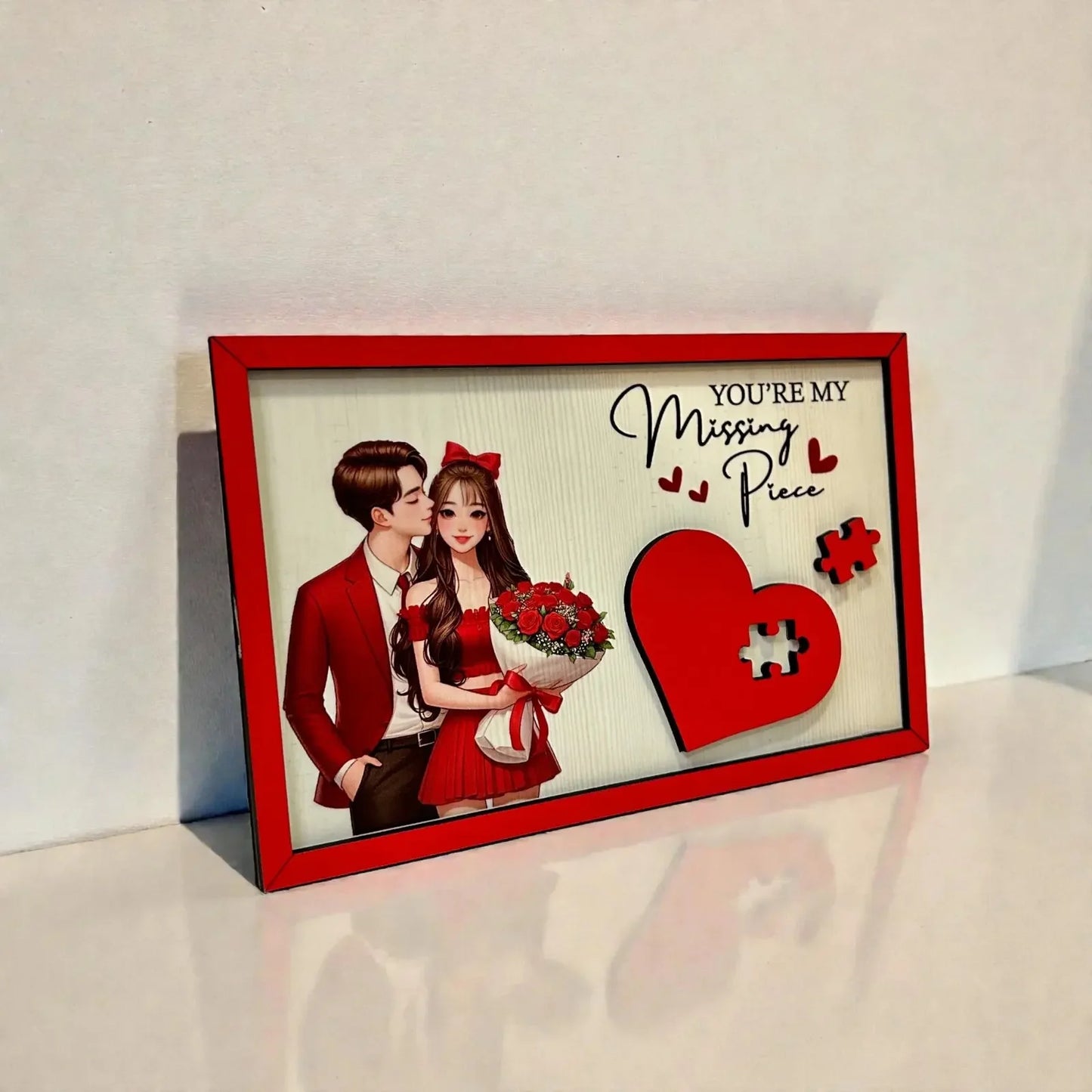 Heart puzzle missing piece romantic wooden frame for couple gift
