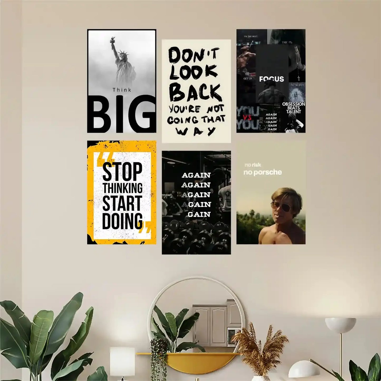 Motivational Poster Set of 6 for Room Wall Decor