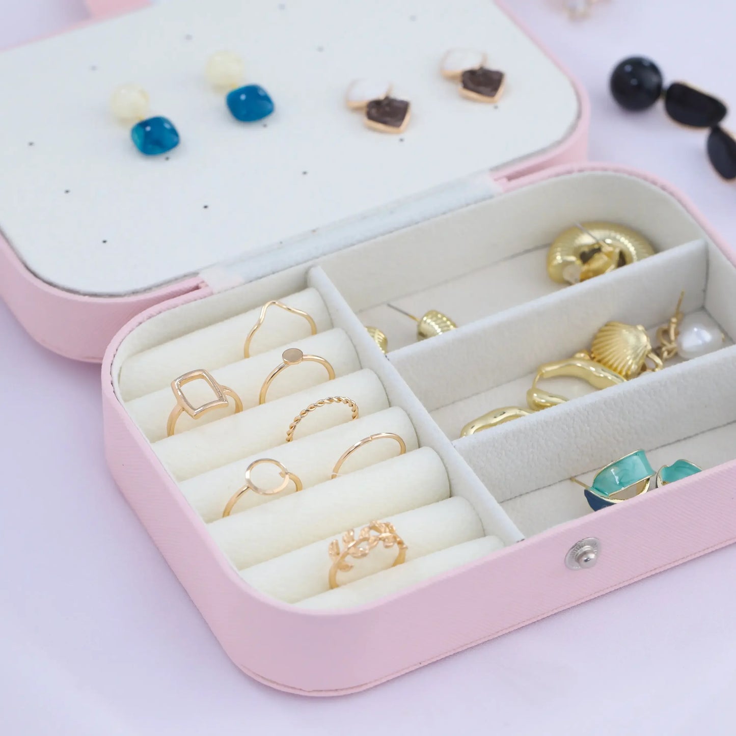 Open view of personalized pink jewelry box