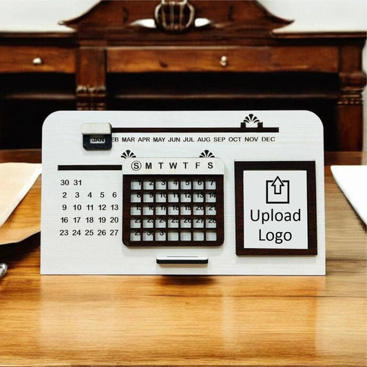 Personalized MDF wooden desk calendar with logo slot – 5x9 inch